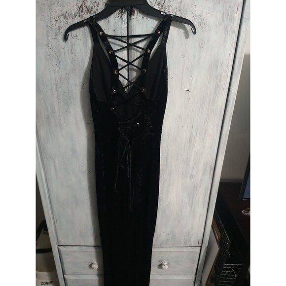 Windsor Maxi Sleeveless Velor Lace Back Dress Black Sm Y2K Wimsygoth Vintage... - Picture 3 of 16